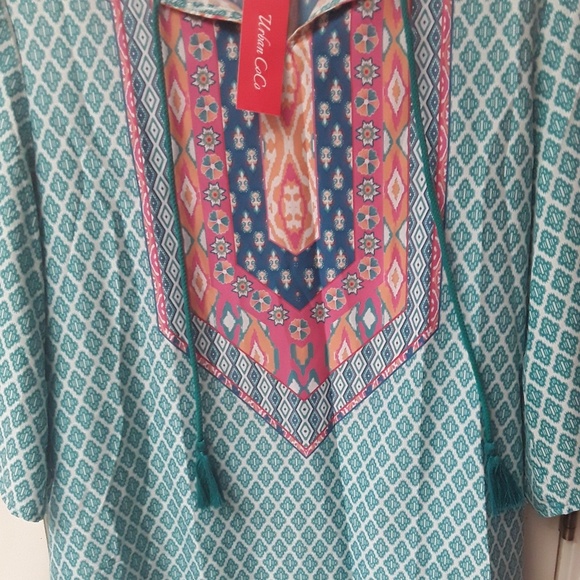 Turqouise Pink Boho Tribal Kaftan XXL NWT - Picture 2 of 10